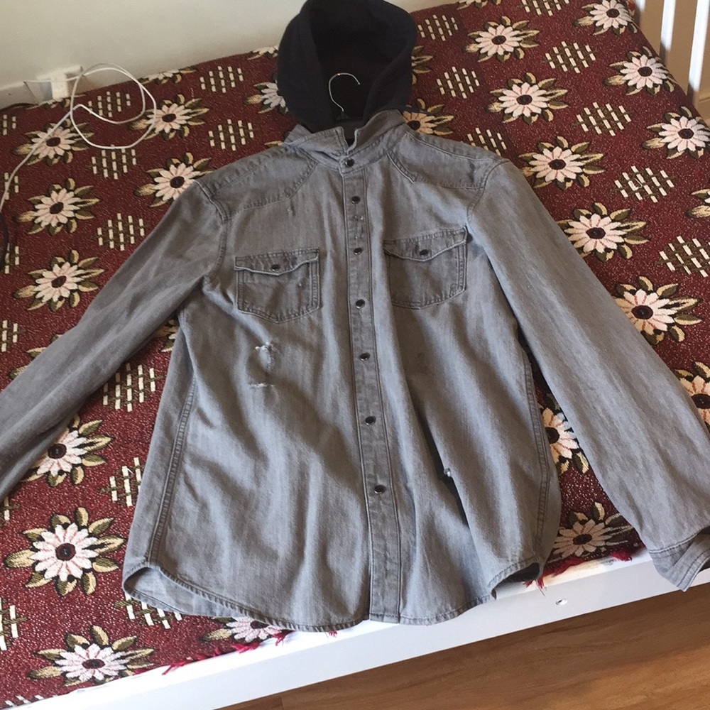 Men Denim jacket with black hood